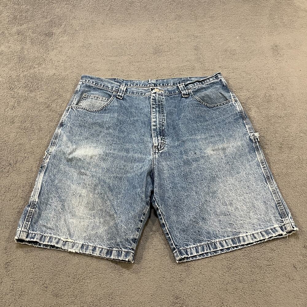 Wrangler Carpenter Acid Wash Blue Distressed Denim Workwear Shorts Men's Size 40
